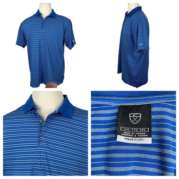 Nike Other - Men's Nike Fit-Dry Polyester/Nylon Blend Blue‎ & Grey Striped Polo XXL